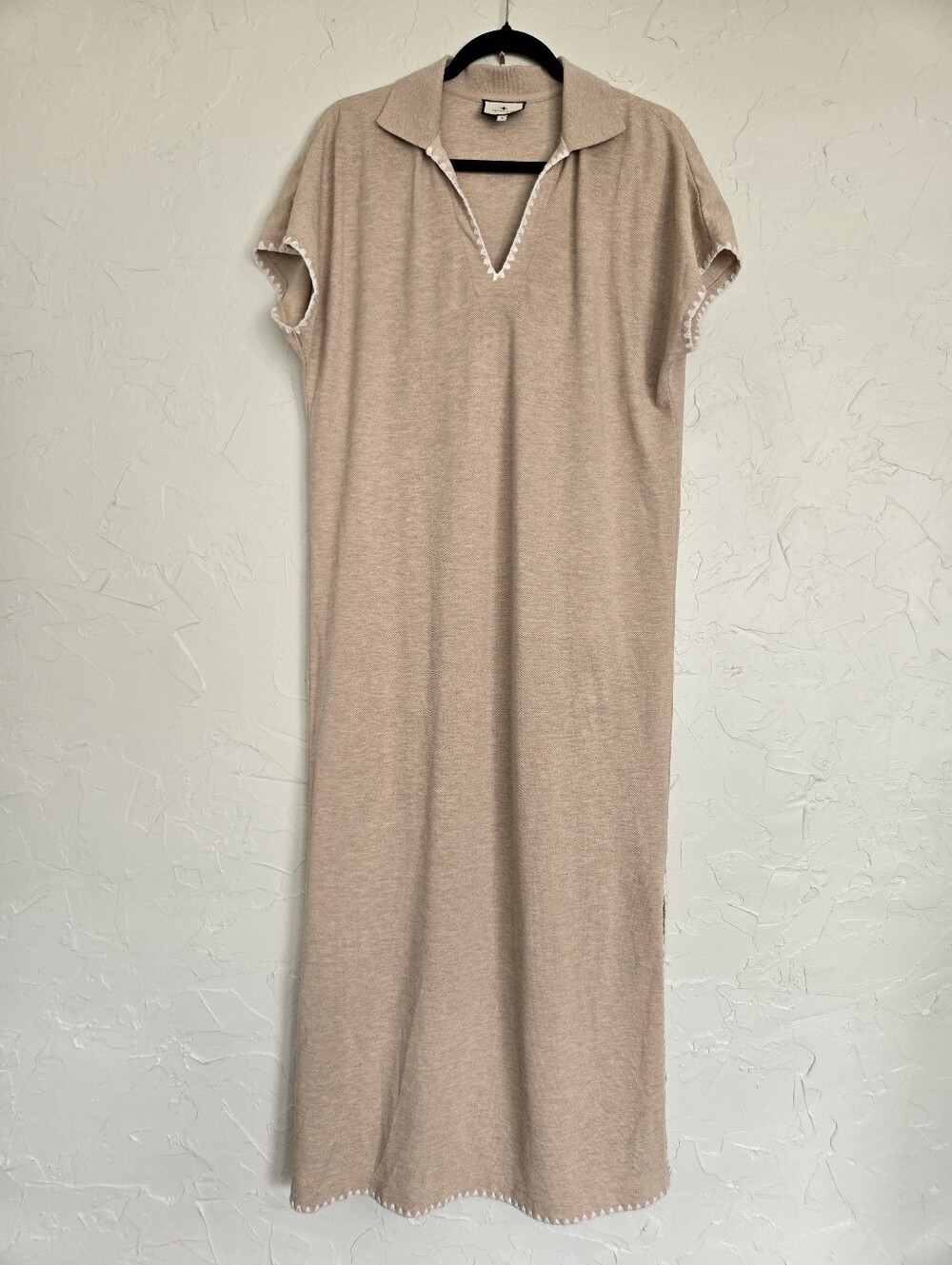 Tuckernuck Pique Melissa Maxi Tan White Embroidered Polo Dress, S - Picture 6 of 16